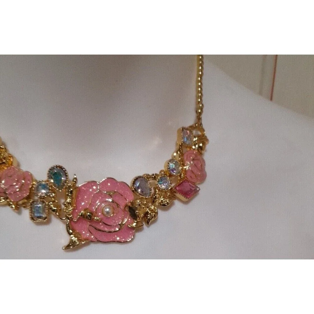 Belle Costume Disney Jewelry Princess Necklace, Goldstone, Jeweled, Rose